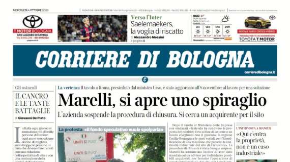 Il Corriere di Bologna in prima pagina: "Saelemaekers, la voglia di riscatto"