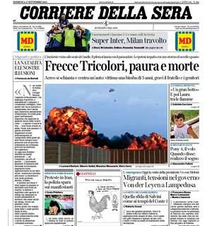L'apertura del CorSera sul successo nerazzurro nel derby: "Super Inter, Milan travolto"