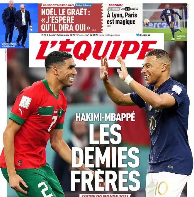 Da amici al PSG ad avversari in Qatar, L’Equipe titola su Hakimi e Mbappé: “I fratellastri”