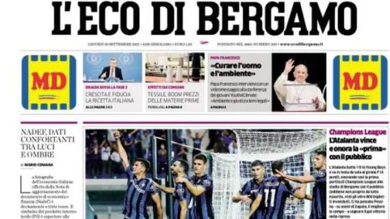 L'Eco di Bergamo in prima pagina: "L'Atalanta vince e onora la 'prima' con il pubblico"