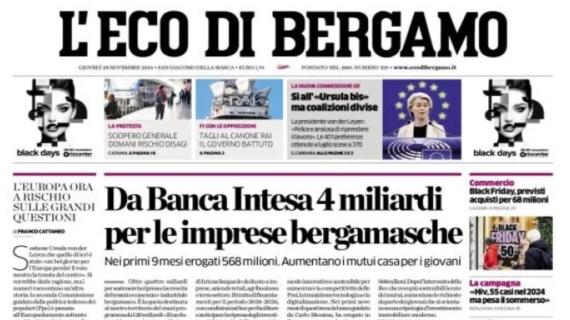 L'Eco di Bergamo in taglio basso: "L'EuroAtalanta vede i playoff e fa sognare"