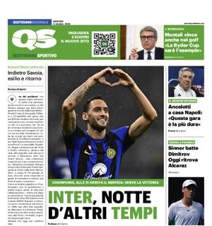 La prima pagina del QS: "Inter, notte d'altri tempi". I nerazzurri ricevono il Benfica