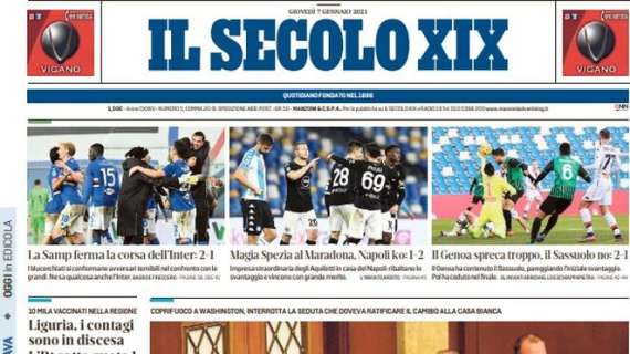 Il Secolo XIX: : "La Samp ferma la corsa dell'Inter". Blucerchiati grandi con le grandi