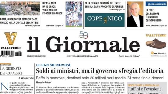 Il Giornale apre: "Un'Atalanta da 10 e lode: vince ancora e sogna in grande"