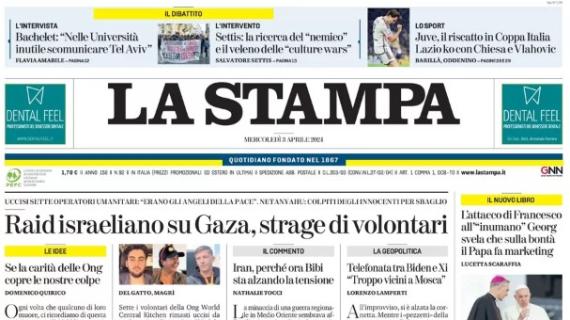 L'apertura de La Stampa: "Juve, il riscatto in Coppa Italia. Lazio ko con Chiesa e Vlahovic"