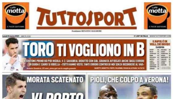 L'apertura di Tuttosport: "Milan e Juve tifano Dea"