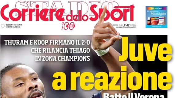 Corriere dello Sport in apertura dopo il 2-0 bianconero sul Verona: "Juve a reazione"