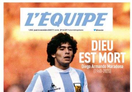 Addio Maradona, L'Equipe svela la copertina di domani: "Dio è morto"
