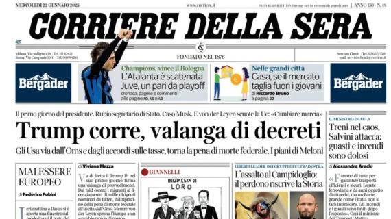 Il Corriere della Sera sulla Champions: “Atalanta scatenata, Juve pari da playoff”