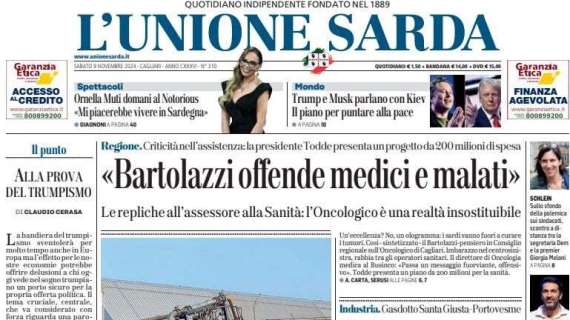 L'apertura de L'Unione sarda: "Alle 18 Cagliari-Milan. Nicola carica i rossoblù" 