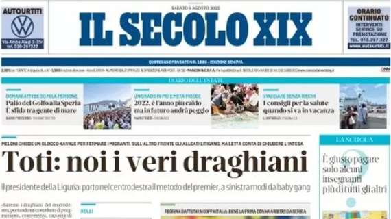 Il Il Secolo XIX in prima pagina sul turno di Coppa Italia: "La Samp vince ma che fatica"