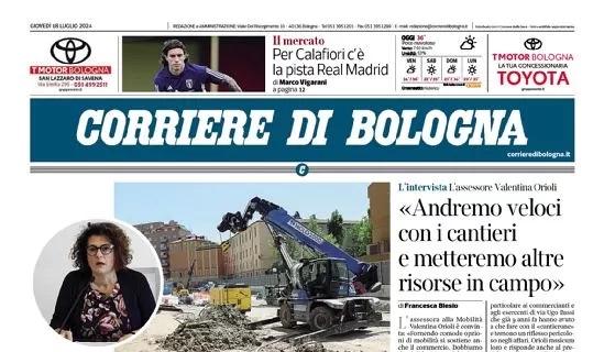 Problemi con l'Arsenal. Il Corriere di Bologna intitola: "Per Calafiori c'è la pista Real Madrid"