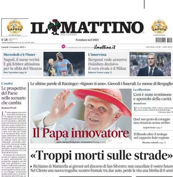 Il Mattino in prima pagina: “Napoli, il mese-verità. Già febbre altissima per la sfida del Meazza”