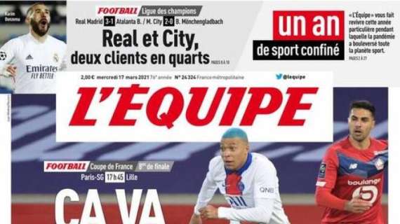 L'apertura de L'Equipe sulla sfida tra PSG e Lille in Coppa di Francia: "Conterà il doppio"