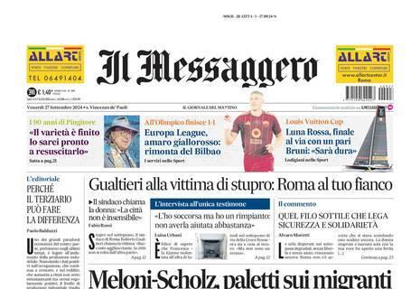 Il Messaggero in prima pagina sulla Roma: "Amaro giallorosso, rimonta Bilbao"