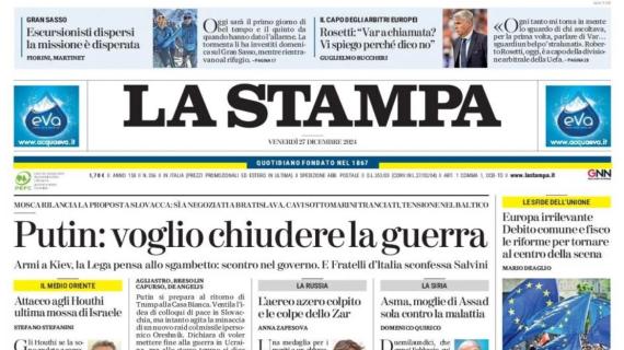 La Stampa in prima pagina: "Var a chiamata? il capo degli arbitri UEFA Rosetti dice no"