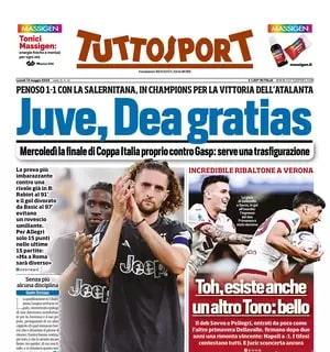 La prima pagina di Tuttosport: "Juve, Dea gratias. Penoso 1-1, ma è Champions"