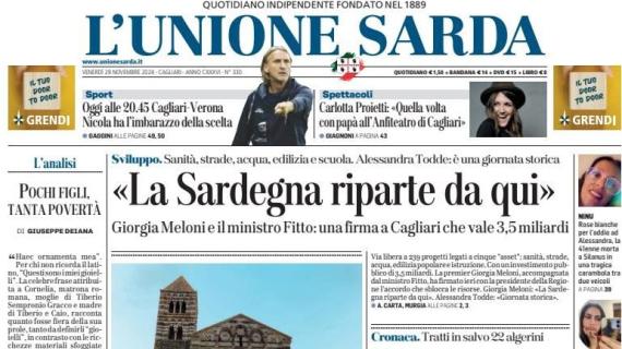 L'Unione Sarda: "Alle 20.45 Cagliari-Verona: Nicola ha l'imbarazzo della scelta"