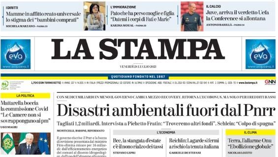 La Stampa in prima pagina: "Juve, arriva il verdetto UEFA. La Conference si allontana"