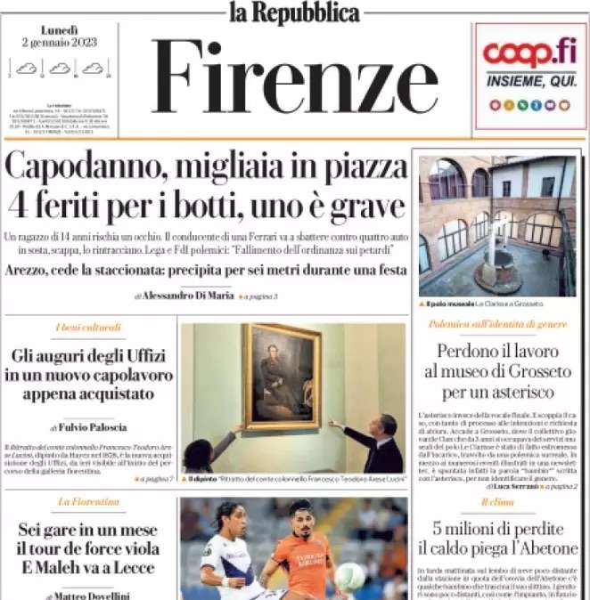La Repubblica (Firenze): “Sei gare in un mese, il tour de force viola. E Maleh va a Lecce”