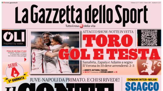 L’apertura de La Gazzetta dello Sport: “Conte torna allo Stadium. Il Toro vola in testa”