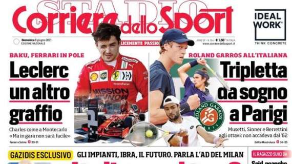 L'apertura del Corriere dello Sport con Gazidis: "Italiane al top? Solo con gli stadi"