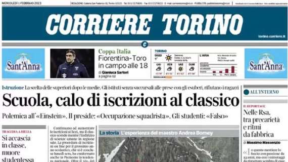 La prima pagina del Corriere di Torino: "Fiorentina-Toro in campo alle 18"