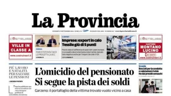 La Provincia di Como in prima pagina: "Concerto di Guè prima del match con il Verona"