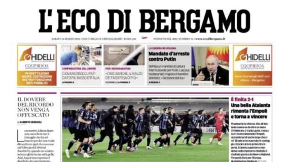 L'Eco di Bergamo: "Una bella Atalanta rimonta l'Empoli e torna a vincere"