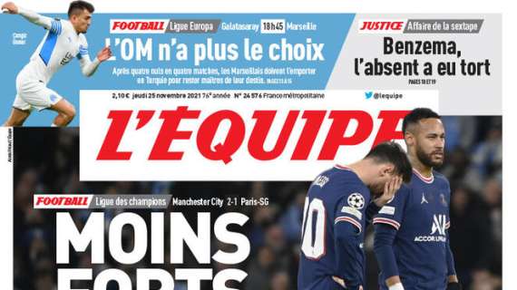 Il PSG perde il primo posto contro il Manchester City. L’Equipe: “Più deboli di Jesus”