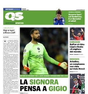 La prima pagina di oggi del QS titola: "La Signora per la porta pensa a Gigio"