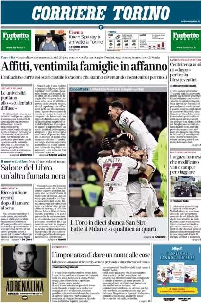 Corriere Torino: "Il Toro in dieci sbanca San Siro, batte il Milan e si qualifica ai quarti"