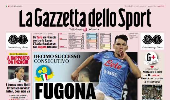 L'apertura de La Gazzetta dello Sport sulla vittoria azzurra: "Fugona Napoli"