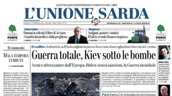 L'Unione Sarda in prima pagina: "C'è Torino-Cagliari, i rossoblu ci provano"