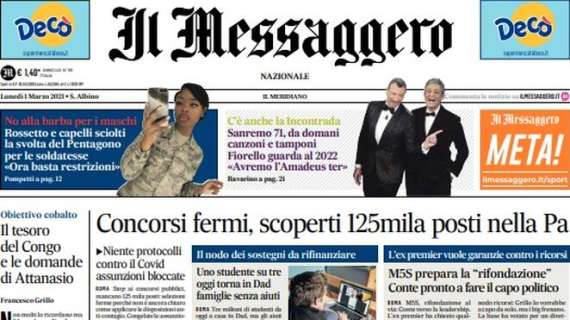 L'apertura odierna de Il Messaggero sul k.o. giallorosso: "Roma piccola con le grandi"