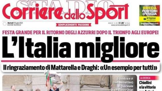 Il Corriere dello Sport in apertura: "L'Italia migliore". E Jorginho sfida Messi per il pallone d'oro