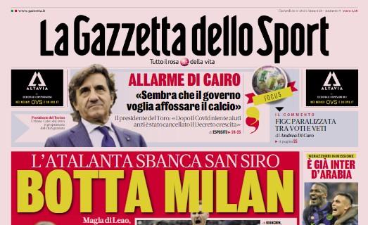 La Gazzetta dello Sport in apertura: "Botta Milan. Lazio-Roma, rigori e veleni"