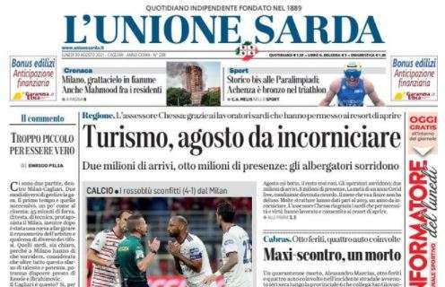 L'Unione Sarda in prima pagina: "Il Cagliari crolla a San Siro"