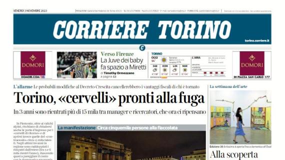 L'apertura del Corriere di Torino sui bianconeri: "La Juve dei baby fa spazio a Miretti"