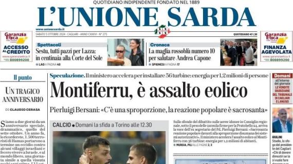 L'Unione Sarda in prima pagina: "Cara Juventus, attenta a quei due"