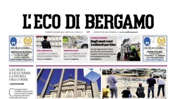 La prima pagina de L'Eco di Bergamo: "Atalanta, servono almeno 20 punti per la Champions"