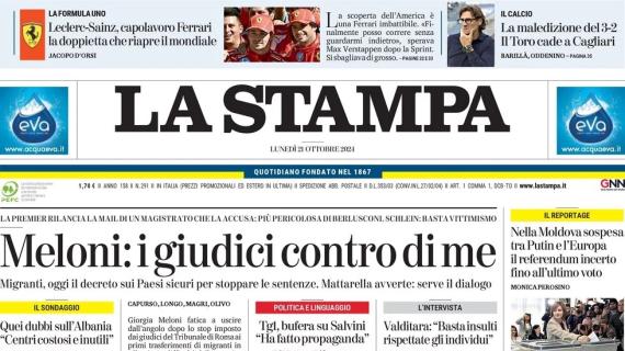 La Stampa in prima pagina: "La maledizione del 3-2. Il Torino cade a Cagliari"