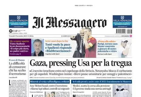 Il Messaggero in prima pagina con la risposta di Spalletti a Totti: "Abbracciamoci"