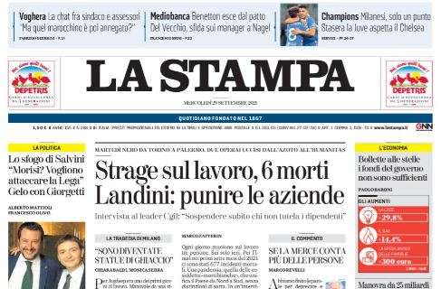 La Stampa: "Milanesi, solo un punto. Stasera la Juventus aspetta il Chelsea"