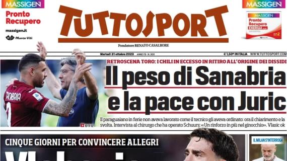 Tuttosport in prima pagina: "Vlahovic, prenditi Firenze. Torino, pace tra Sanabria e Juric"