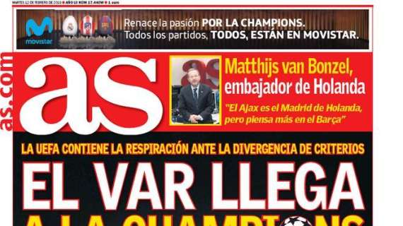 AS in prima pagina: "Il VAR arriva in Champions League"