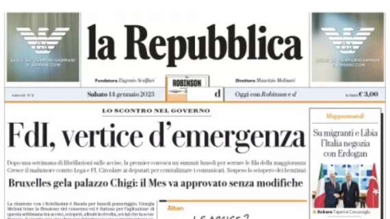 La Repubblica in prima pagina: "Napoli stellare travolge la Juventus e vola a più dieci"