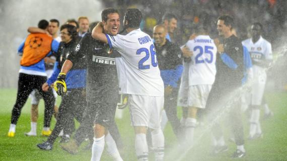 28 aprile 2010, gli irrigatori del Camp Nou festeggiano l'Inter: è finale di Champions