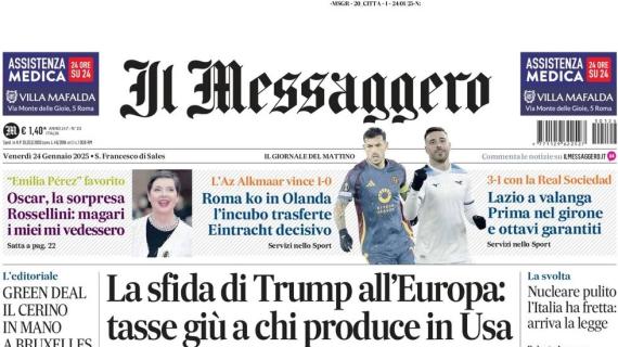 Il Messaggero apre: "Roma ko con l'AZ, incubo trasferte. Lazio a valanga, ottavi garantiti"