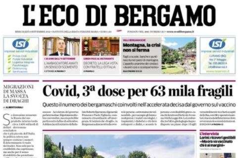 L'Eco di Bergamo in prima pagina: "Villarreal-Atalanta, settore ospiti per circa 700 tifosi"
